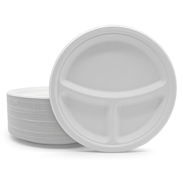 Biodegradable 10" Round Plant Fibre Plate with 3 Compt