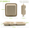 Biodegradable Sugarcane Pulp (P-SH08-3)8" Clamshell with 3 Compartment