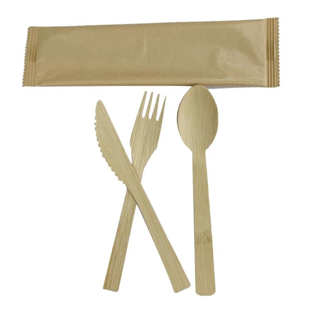 New Type Eco Friendly 3-Piece Fork Knife Spoon Bamboo Disposable Cutlery Set