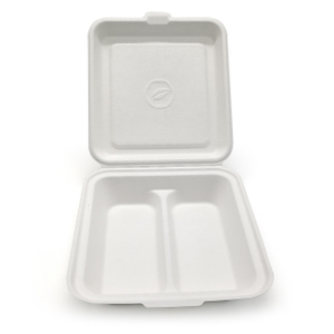 Biodegradable Sugarcane Pulp 8" Clamshell with 2 Compartment