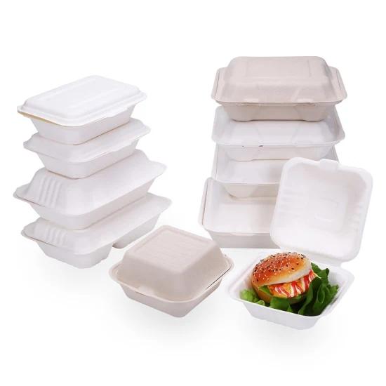 Disposable Eco Friendly Biodegradable Take out to Go Bagasse Bamboo Pulp Wheat Straw Food Container with Lids
