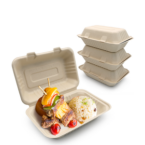 Biodegradable Sugarcane Pulp (P-SH89)9x6" Clamshell with 3 Compartment