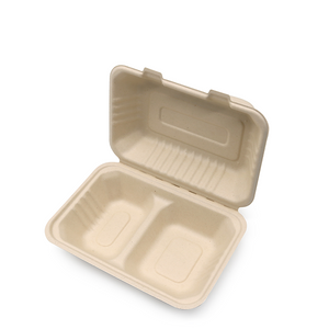 Biodegradable Sugarcane Pulp (P-SH89-2)9x6" Clamshell with 2 Compartment