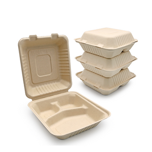 Biodegradable Sugarcane Pulp (P-SH08-3)8" Clamshell with 3 Compartment